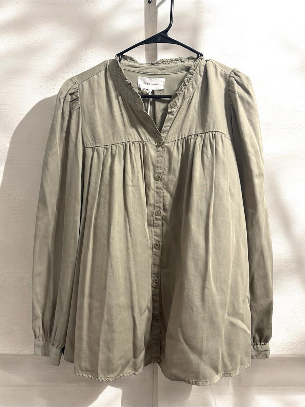 Dear John Relaxed Flowy Button-Down Blouse in Moss Green size M NWT